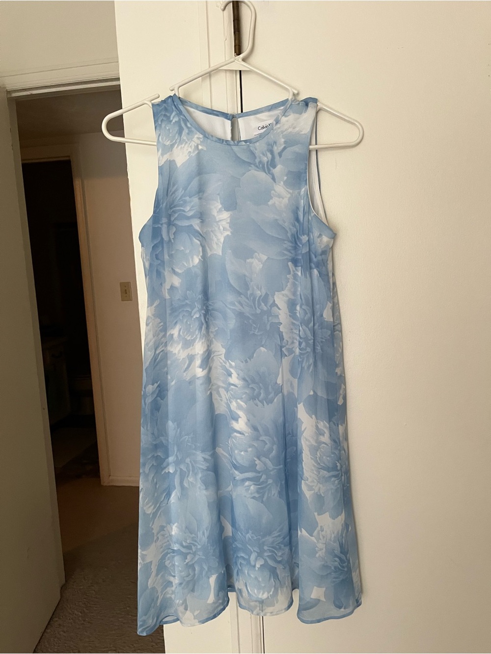 Calvin Klein Pale Blue Floral Sleeveless A-Line Dress
